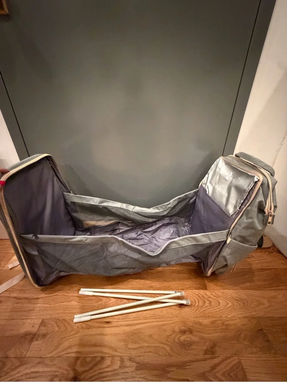 Diaper Bag Backpack that unfolds into a bassinet. NWT!